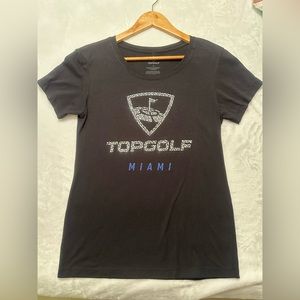 Top Golf Miami women’s large black tshirt. Rhinestone detail. Beautiful bling!